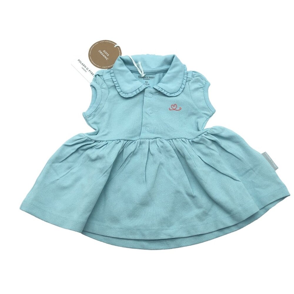 Polarn O. Pyret Organic Cotton Baby Dress With Collar Embroidered Logo 1-2 MO